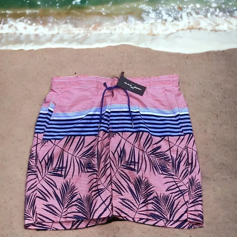BLACK BROWN NWT MENS SWIMWEAR TRUNKS SHORTS MANDARIN SIZE LARGE